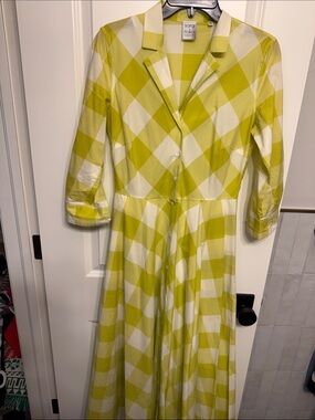 Sara Roka Lime Check Button-Front Maxi Dress
